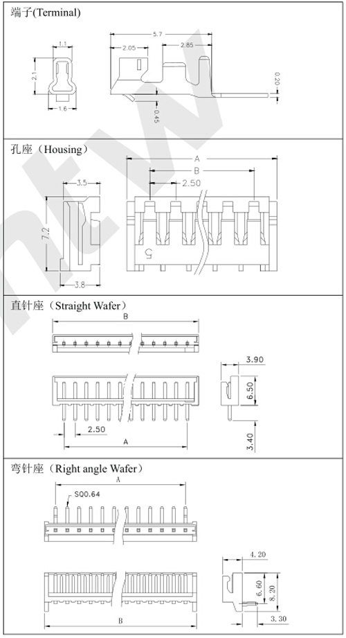 端子孔座直針彎針規(guī)格圖 端子孔座直針彎針規(guī)格圖