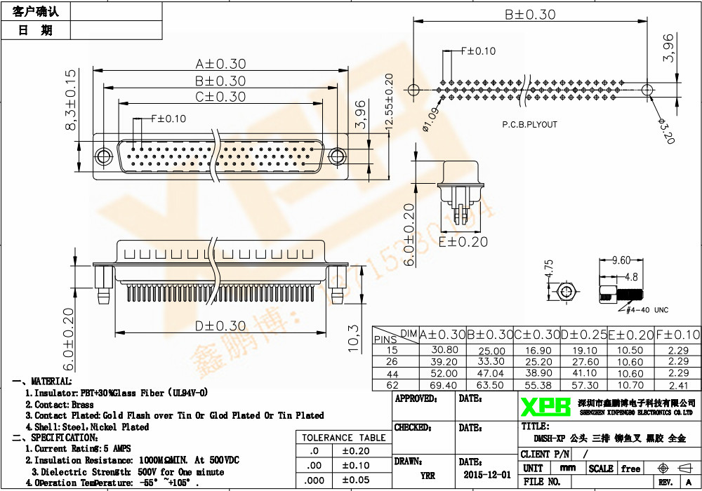 DMSH-XP 公頭 三排 鉚魚叉連接器規(guī)格書 DMSH-XP 公頭 三排 鉚魚叉連接器規(guī)格書