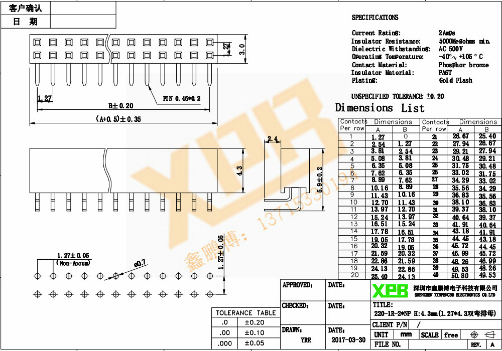 1.27雙排貼片排母連接器規(guī)格書 1.27雙排貼片排母連接器規(guī)格書